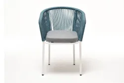 "Марсель" стул плетеный из роупа, каркас алюминий светло-серый (RAL7035) муар, роуп бирюзовый круглый, ткань светло-серая