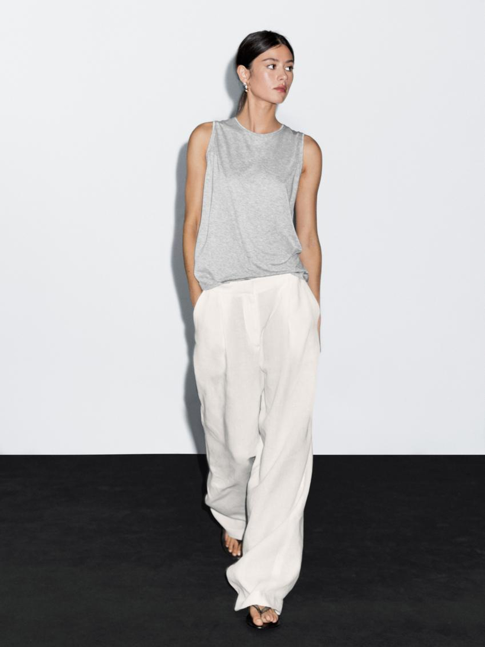 Massimo Dutti Футболка без рукавов с круглым вырезом, серый