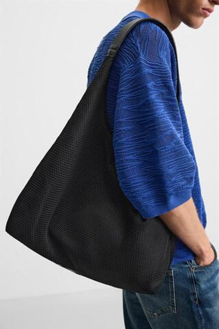 ZARA СУМКА-ШОПЕР С СЕТКОЙ, ЧЕРНЫЙ