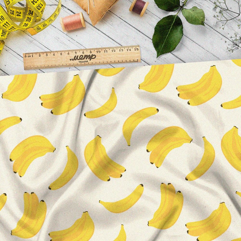 Ткань лен бананчики на белом фоне