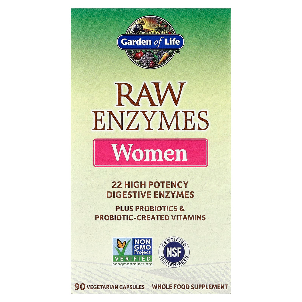 Garden of Life, Ферменты RAW Enzymes для женщин, 90 вегетарианских капсул