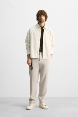 ZARA БРЮКИ ИЗ 100% ЛЬНА, СВЕТЛО-БЕЖЕВЫЙ