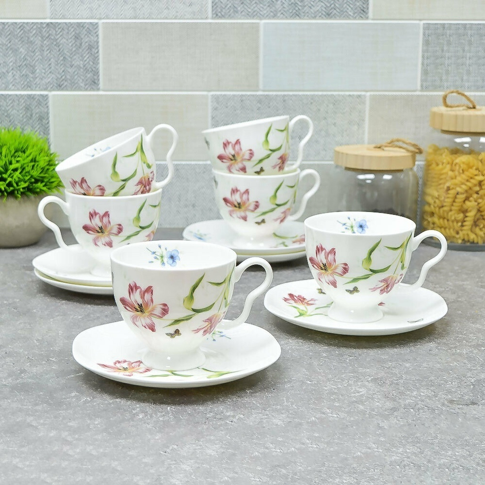 Чайный набор 12 предметов 240мл "Flowers" 205-975, костяной фарфор