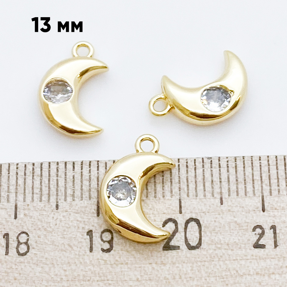 Подвеска Месяц, цвет золото, фианит, размер 13*8 мм, цена за 1 шт