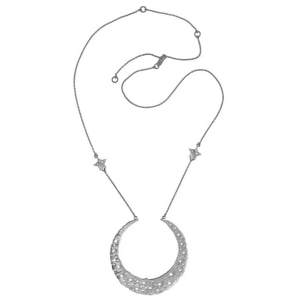 Ожерелье серебряное «Королевская Луна». Колье-цепочка с большим кулоном в виде луны, 2 звезды, 73 см