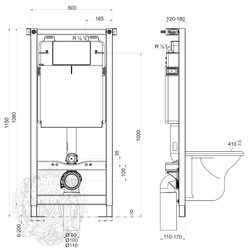 Система инсталляции для подвесного унитаза Migliore Better (крепление стена-пол, без кнопки) H1150xL500xP120/170 mm схема