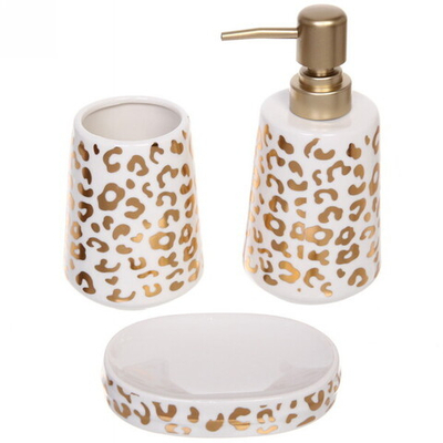 Набор для ванной из 3-х предметов керамический «Леопард» белый