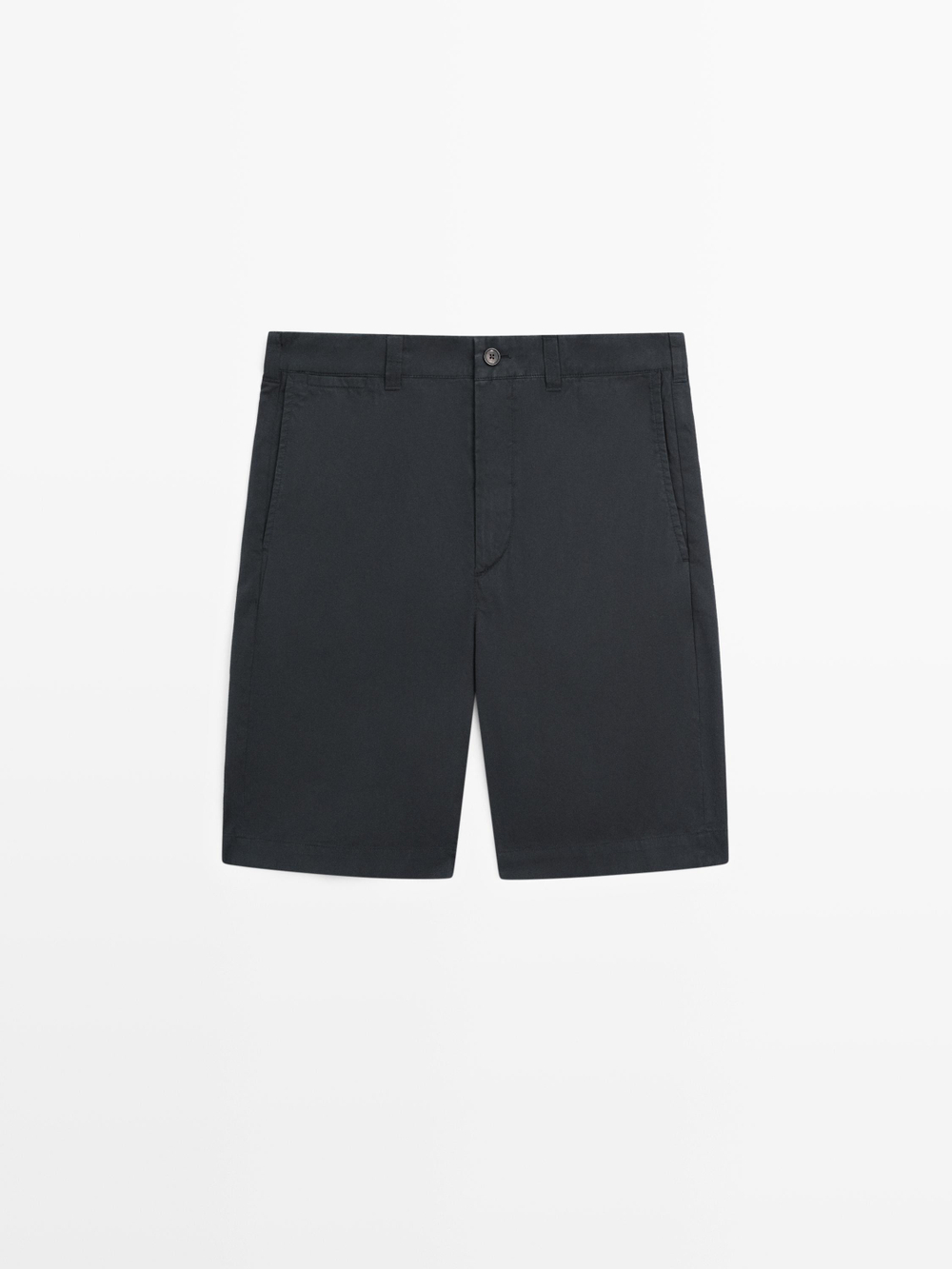 Massimo Dutti Хлопковые шорты-бермуды с декоративной отделкой на поясе, темно-синий