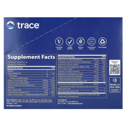 Trace, PowerPak, с малиновым вкусом, 30 стик-пакетов по 6,1 г (0,22 унции)