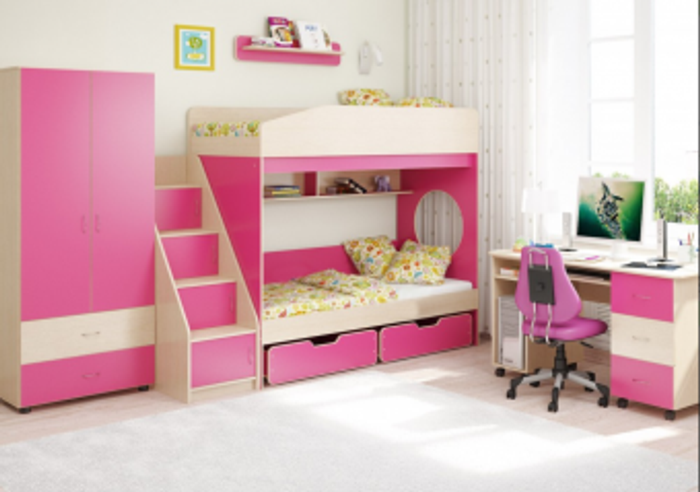 Детская стенка КарИВи Легенда 10  Дуб Молочный Розовый