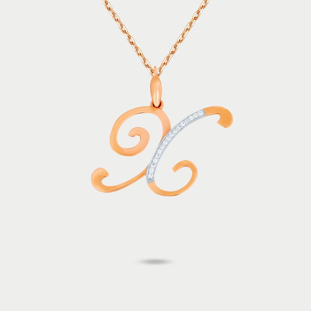 Подвеска-буква "Х" женская из розового золота 585 пробы с фианитами (арт. 75420)
