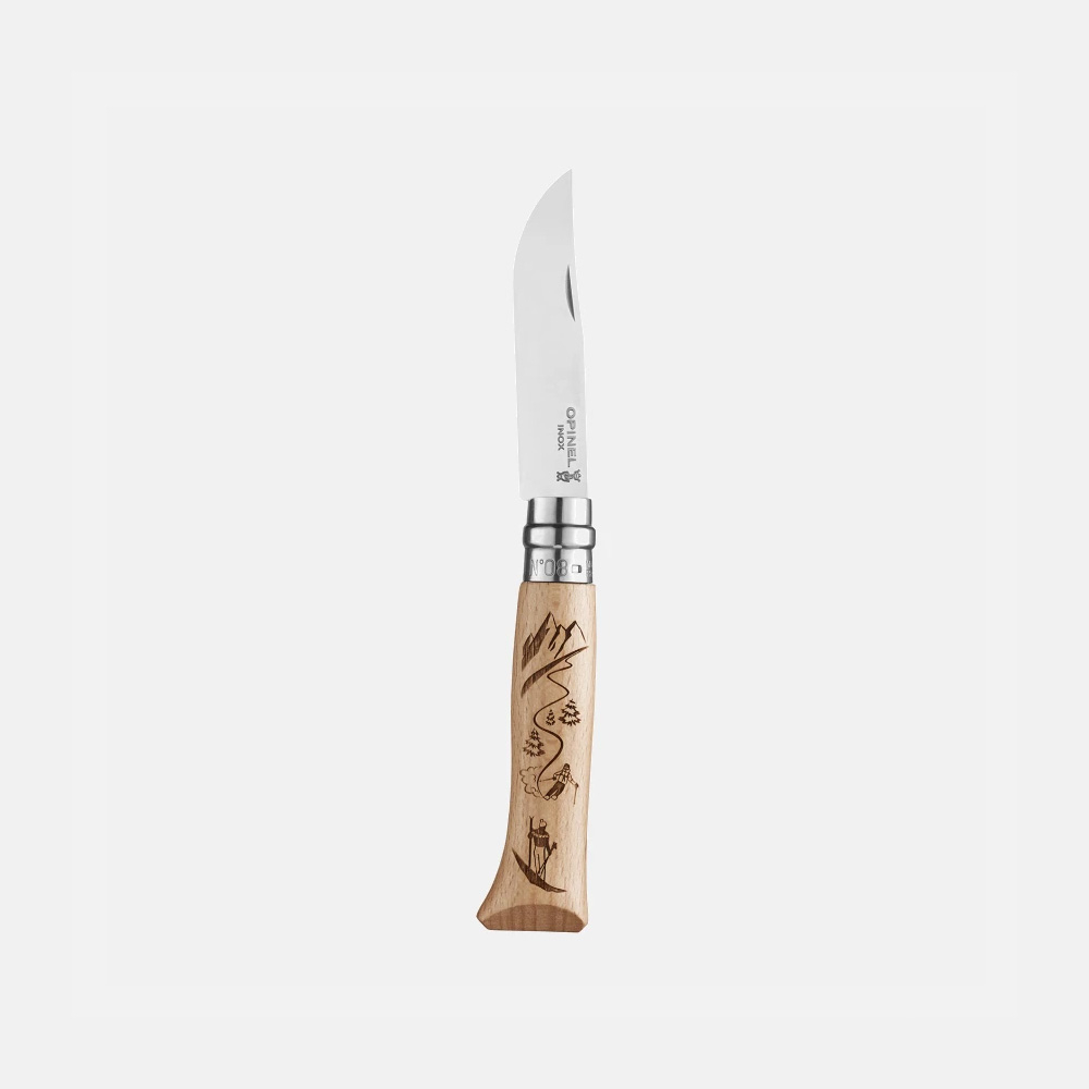 Нож Opinel №8 Alpine adventures нерж.сталь дуб гравировка лыжи