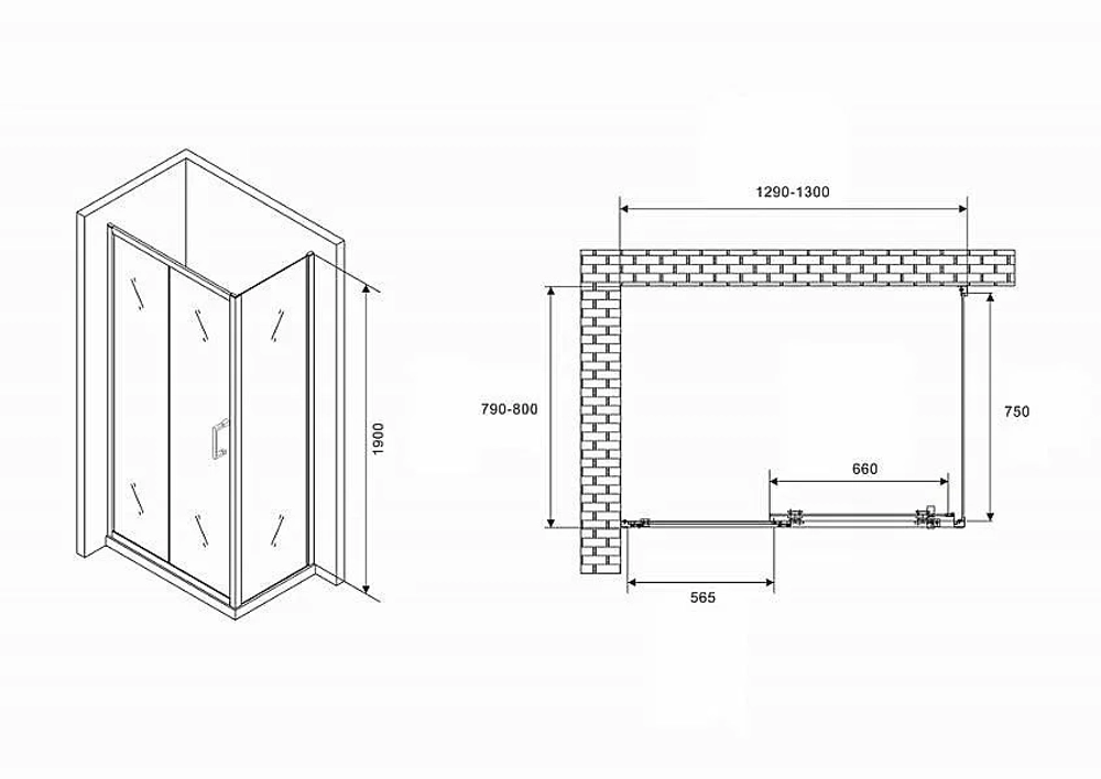 Душевой уголок ABBER Schwarzer Diamant AG301305-S805 130x80 стекло прозрачное/профиль хром
