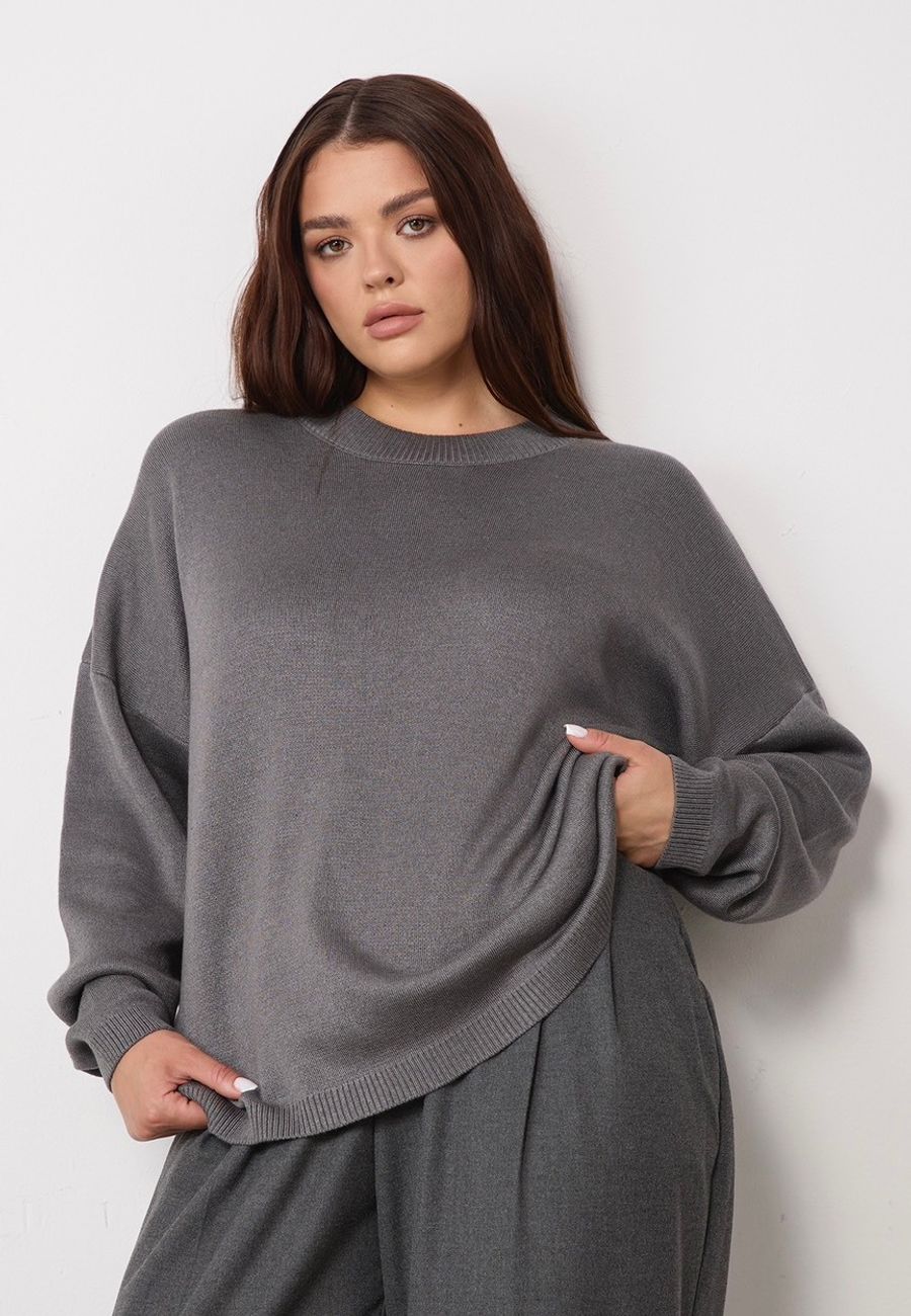 Джемпер вязаный с круглым вырезом, графит