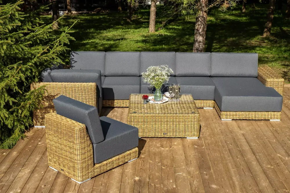 "Капри" трансформирующаяся лаунж-зона из искусственного ротанга, цвет соломенный