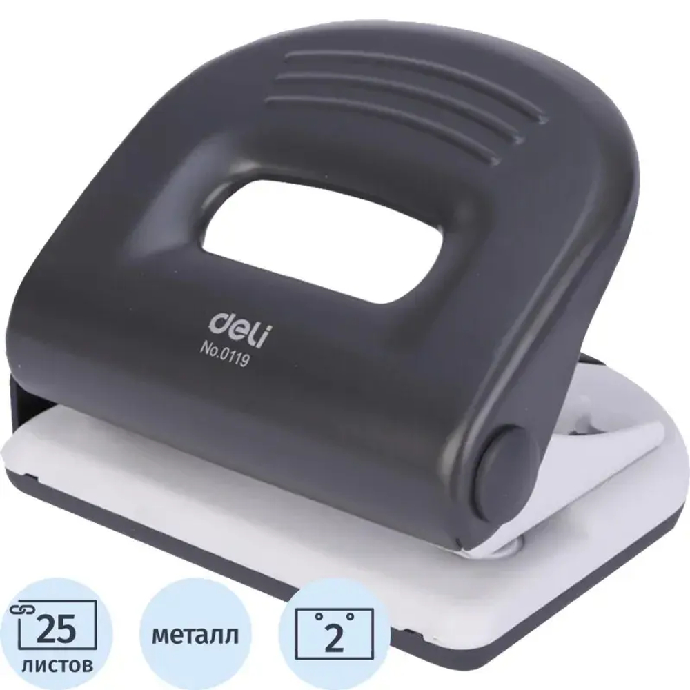 Дырокол Deli PRO до 25 листов, с линейкой,сталь,в картонной коробке,ассорти