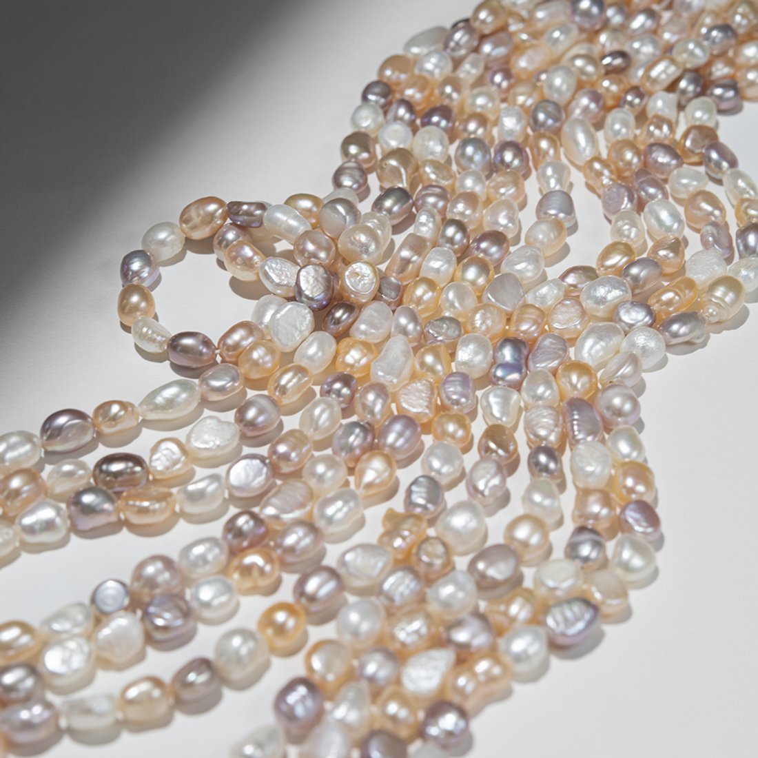 Жемчуг культивированный фриформ, пудровый микс, 6-7*8-10мм