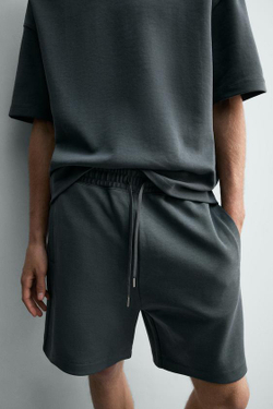 ZARA ШОРТЫ-ДЖОГГЕРЫ RELAXED FIT INTERLOCK, ЛИНЯЛЫЙ СИНИЙ
