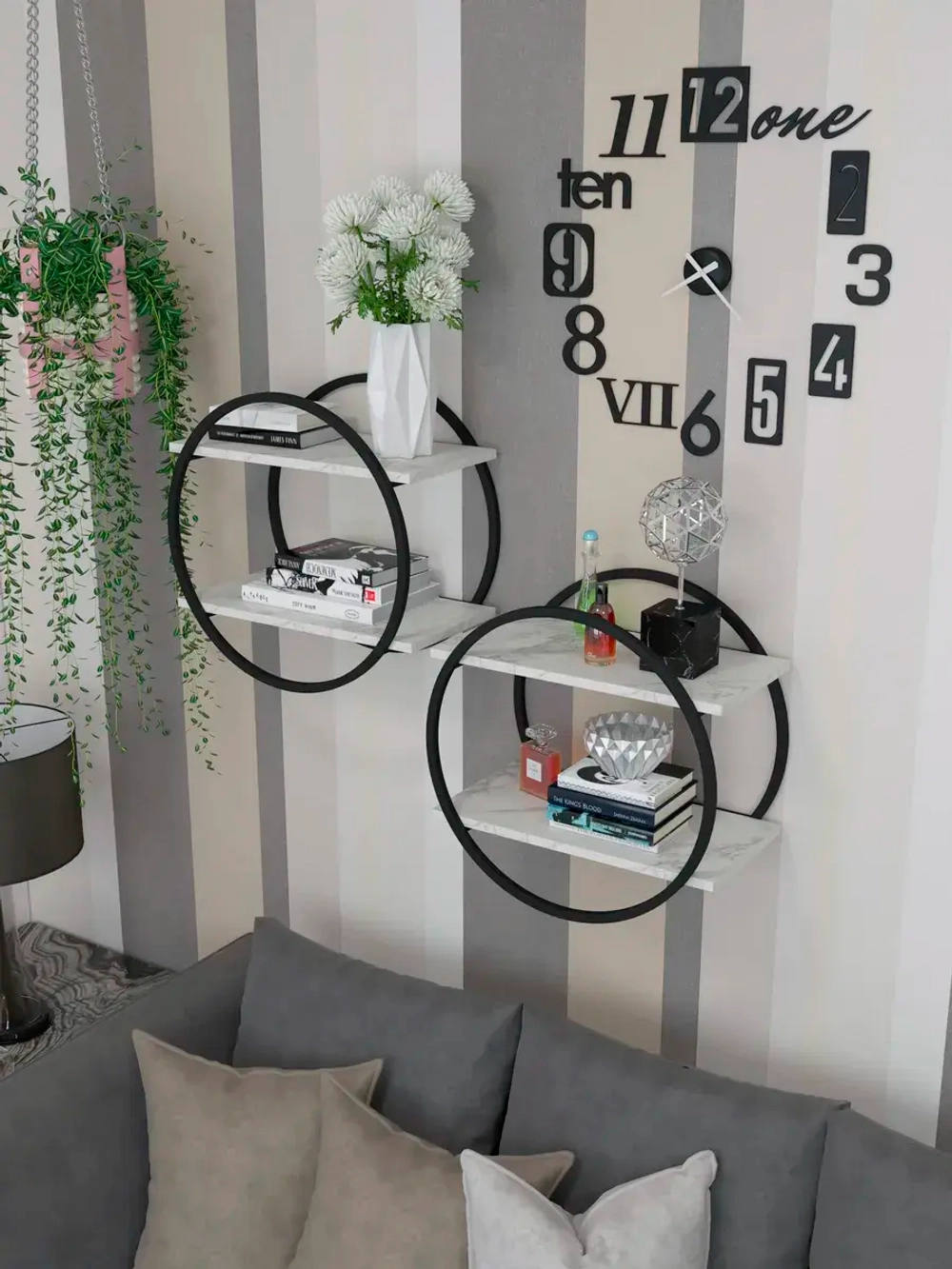 Набор полок круглых настенных черно-белых  - ЧБ