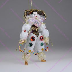 Ёлочная игрушка Клоун белый со стразами