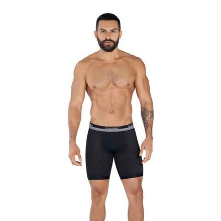Мужские трусы боксеры удлиненные черные в сетку Clever Moda PROCESS LONG BOXER 036511