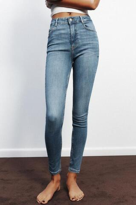 ZARA ДЖИНСЫ TRF SKINNY С ВЫСОКОЙ ПОСАДКОЙ, СИНИЙ