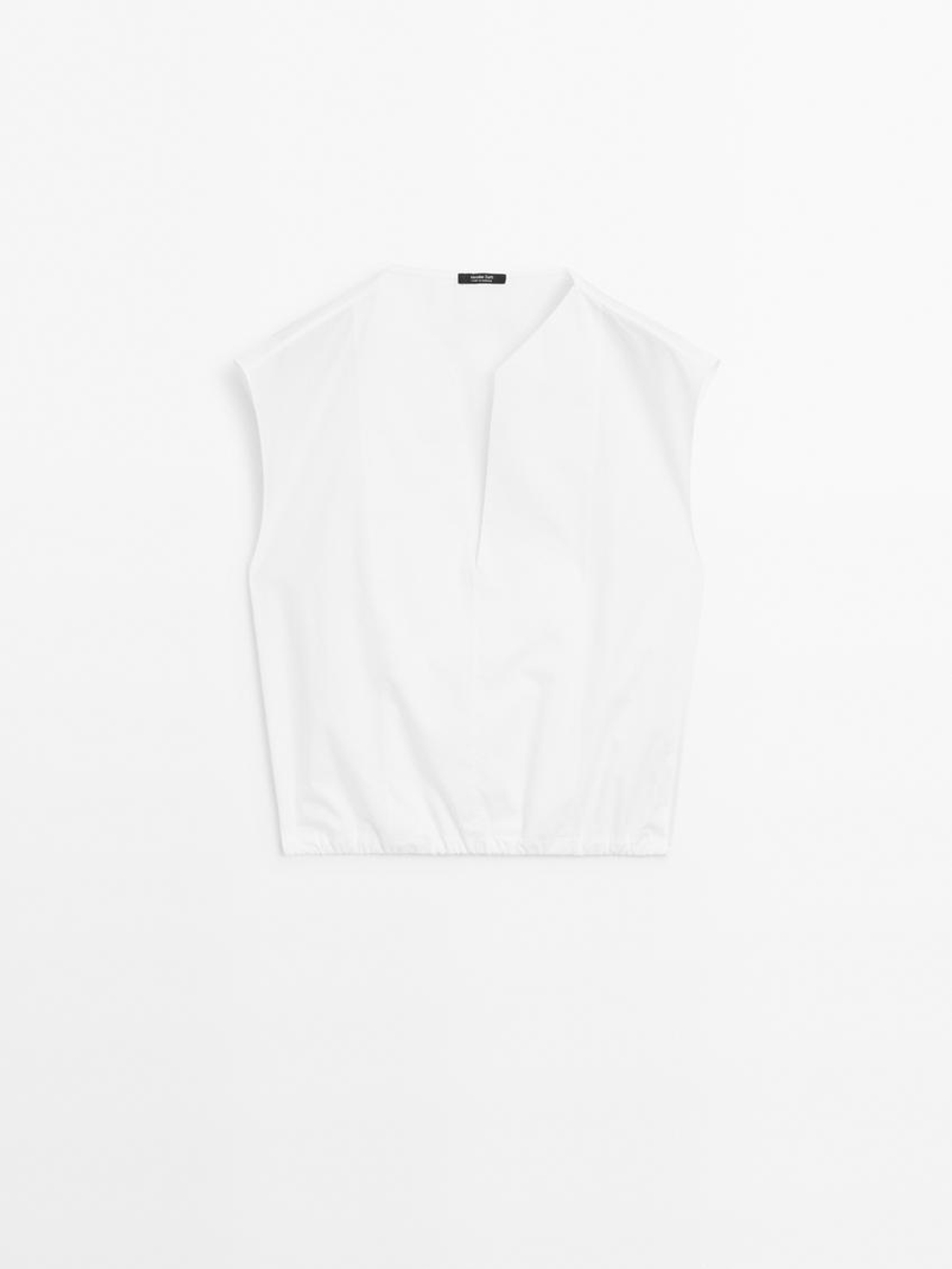 Massimo Dutti Блуза из хлопкового поплина с эластичной деталью, белый