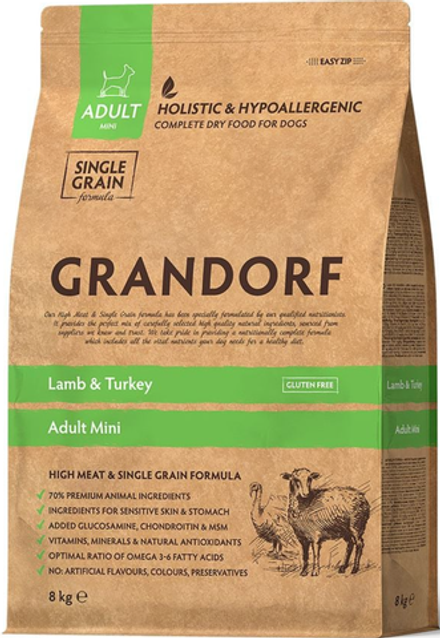GRANDORF DOG для взрослых собак Мини пород с Ягнёнком и Индейкой 8кг.