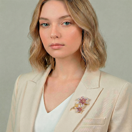 Брошь Fiore Luna ДУЭТ Zircon XR08553P R/G