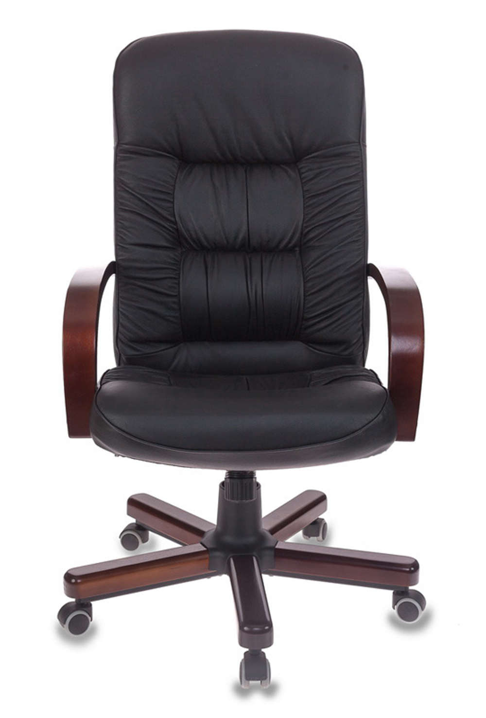 Кресло руководителя Бюрократ T-9908/WALNUT, черное, кожаное