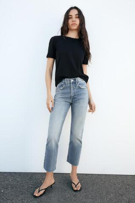 ZARA ФУТБОЛКА ИЗ ФАСОННОЙ ХЛОПКОВОЙ ПРЯЖИ, ЧЕРНЫЙ
