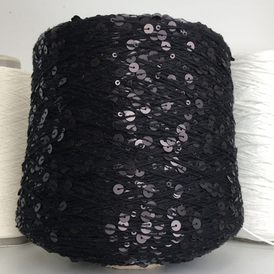 GLAMOUR; 100% хлопок, пайетки 3мм и 6мм; 240м/100гр; цвет: сатиновые (матовые) пайетки чёрно-коричневого цвета на чёрной нити; Есть бобинка: 87 гр