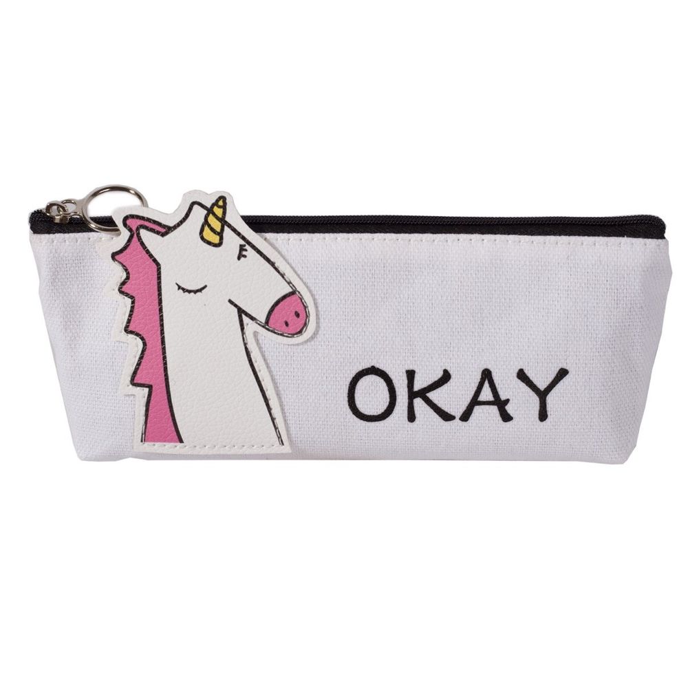Пенал - косметичка Alingar, ткань, молния, 80 х 190 мм, "OKAY", белый (единорожка,надпись "OKAY")