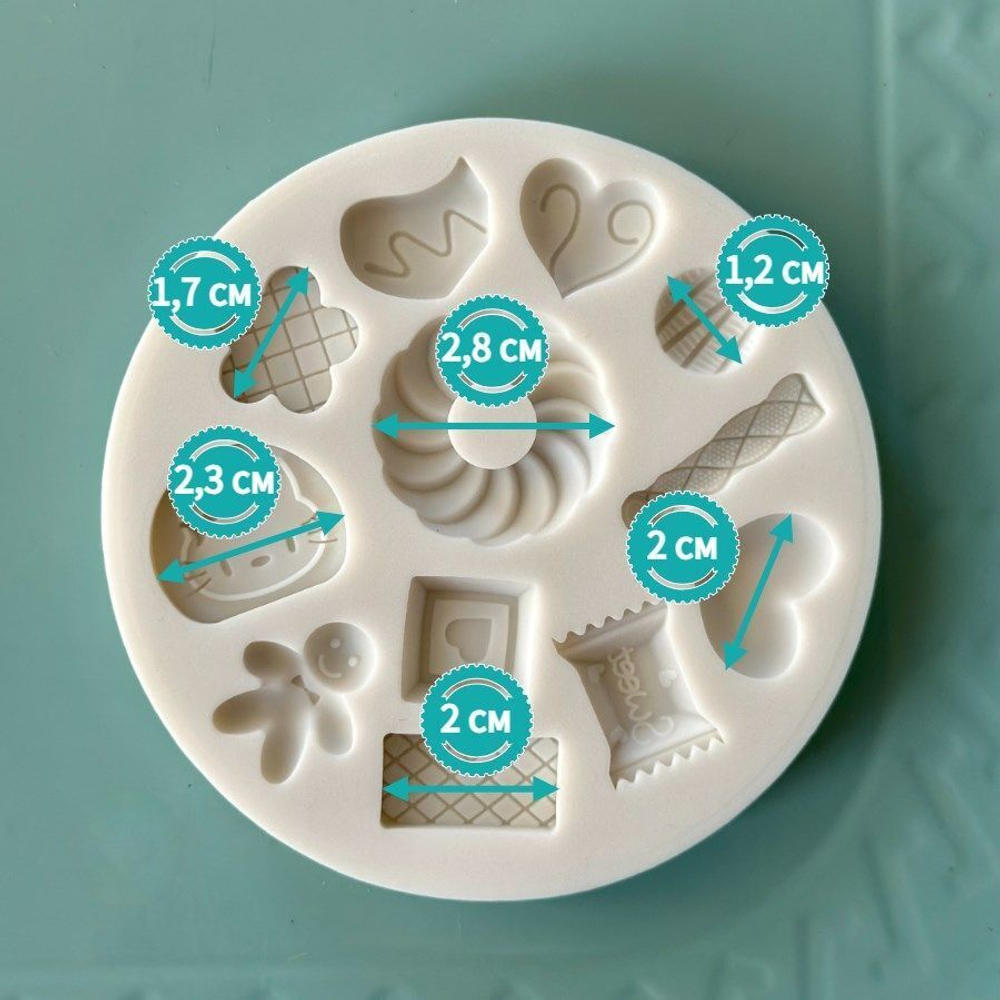 Молд силиконовый для лепки сладостей для ватной игрушки и кукол "Hello Kitty" диаметр 9 см/ Форма для полимерной глины "сладости, печенье, китти, имбирный человечек"