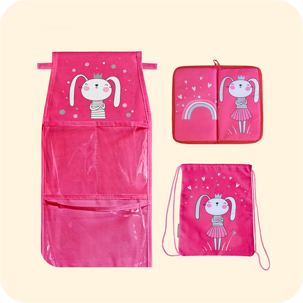 Набор для детского сада: кармашек, коврик, мешок. Зайка