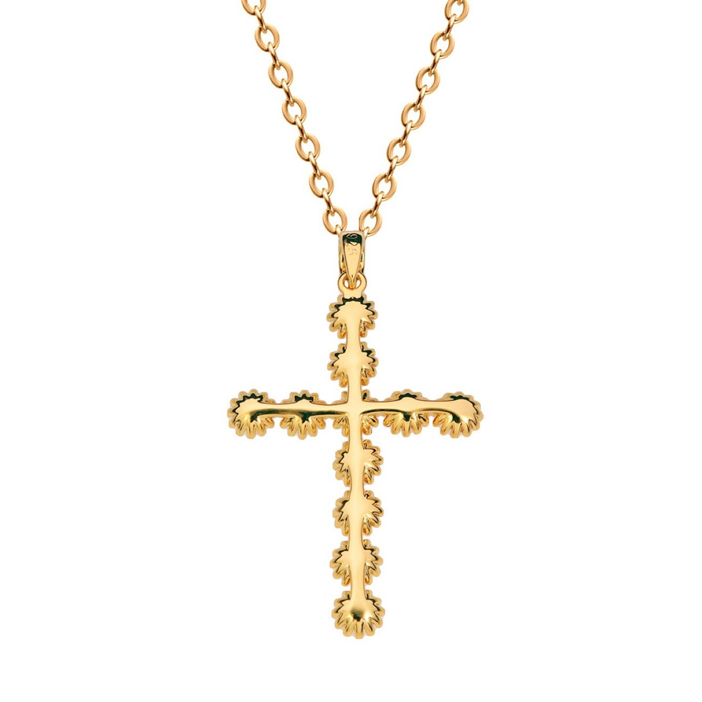 Латунная цепочка с Подвеской Крестик с "жемчужинами", gold