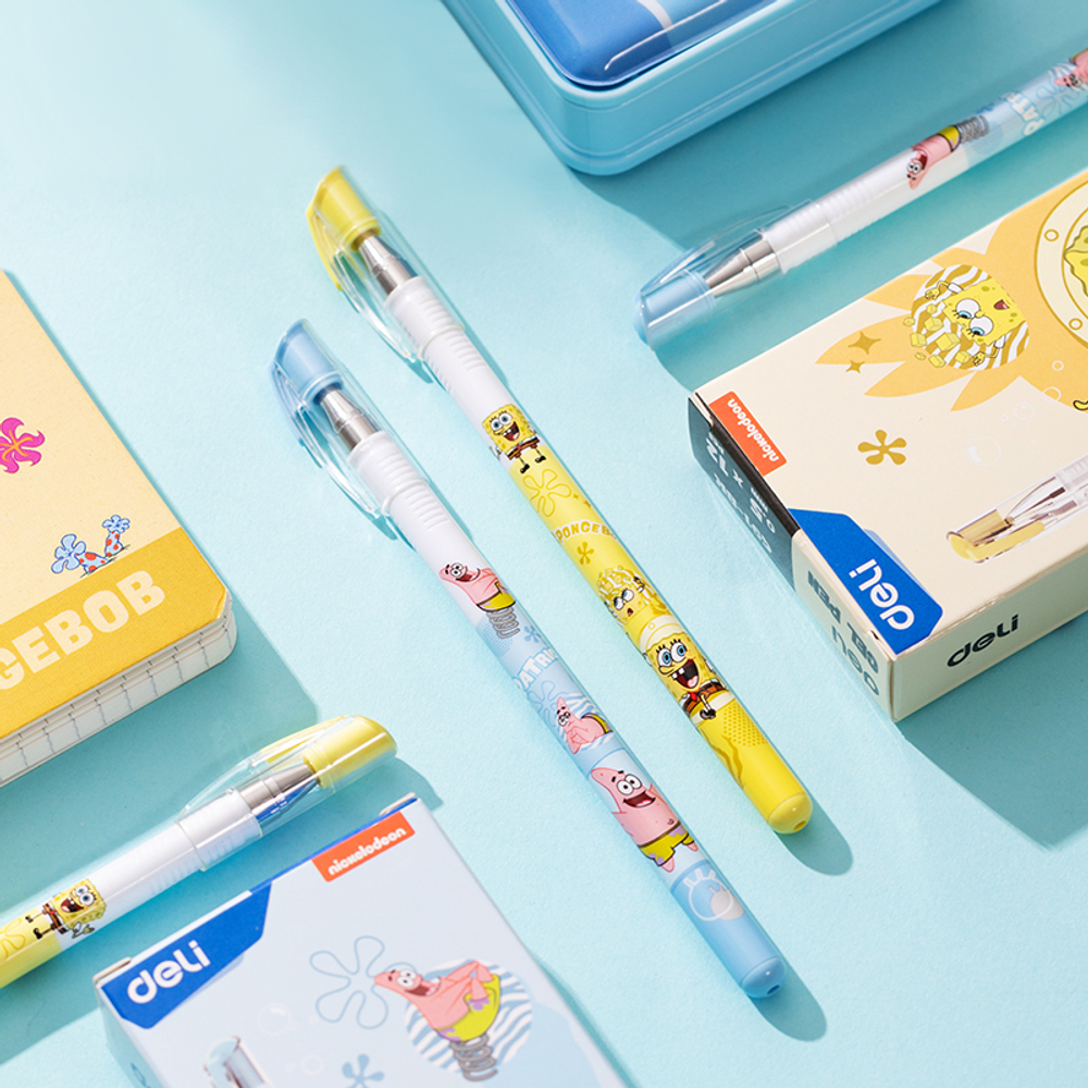 Ручка гелевая DELI "SpongeBob" 0,5 мм, черная