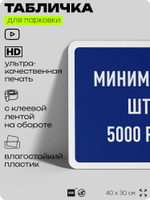 Табличка для парковки "Минимальный штраф 5000 руб", для дома, офиса, организаций, 40х30 см, Silver Plane x Айдентика Технолоджи