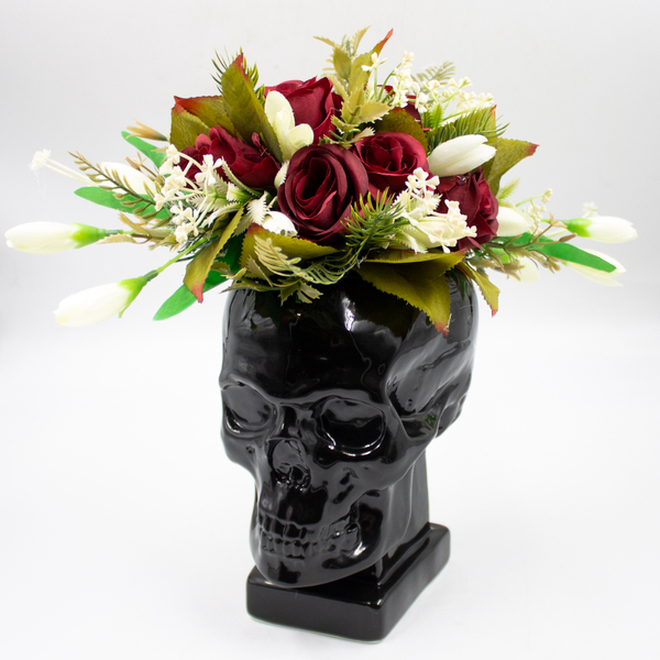 Кашпо фарфор «Череп» черное