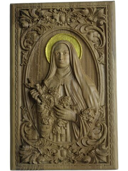 Икона Тереза резная из массива дуба. Размер 14*21.8см