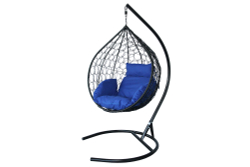 Кресло подвесное Сфера Лайт арт.BG1515 (стойка+основание.чёрн.,корзн.чёрн.,подуш.синяя. 3уп. (Б))