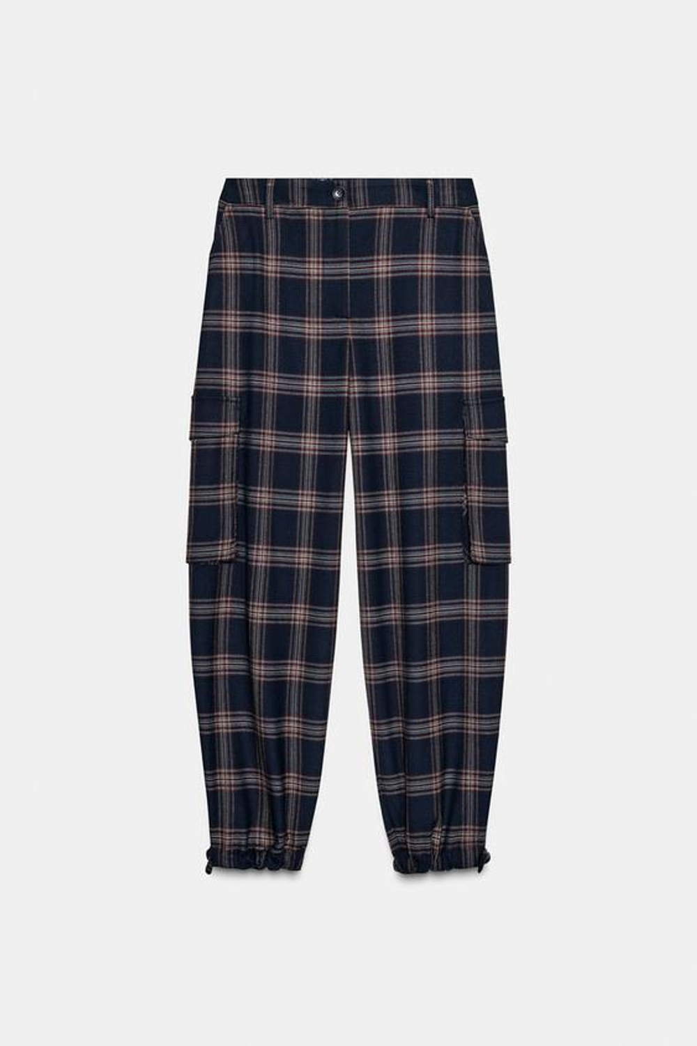 ZARA БРЮКИ КАРГО СВОБОДНОГО КРОЯ В КЛЕТКУ, КРАСНЫЙ/ТЕМНО-СИНИЙ