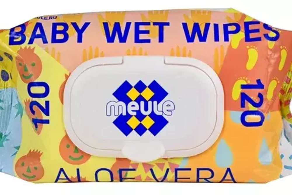 MEULE Влажные салфетки 72шт с клапаном WET WIPES BABY ALOE VERA*14