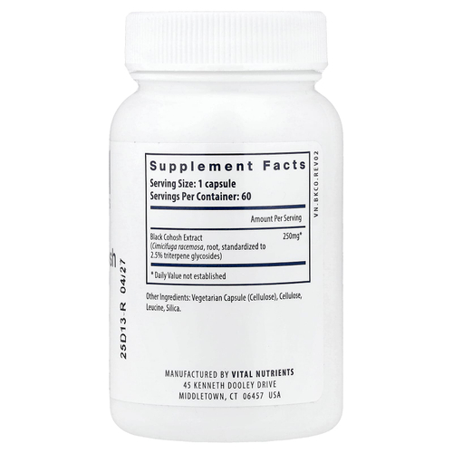 Vital Nutrients, Экстракт черного кохоша, 250 мг, 60 веганских капсул
