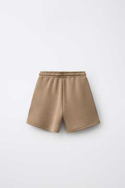 ZARA ШОРТЫ INTERLOCK С НАШИВКОЙ, СВЕТЛО-КОРИЧНЕВЫЙ