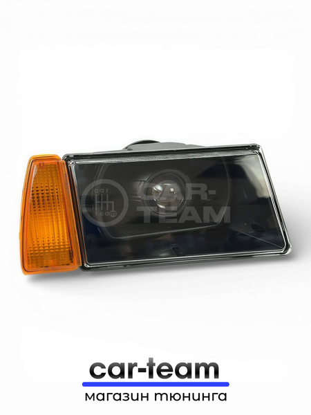 Фары на ВАЗ 2108, 2109, 21099 передние с Bi LED модулями 3.0 дюйма, черная маска, желтые поворотники (под ключ)