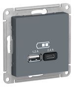 ATLASDESIGN USB РОЗЕТКА А+С, 5В/2,4А, 2х5В/1,2А, механизм, ГРИФЕЛЬ