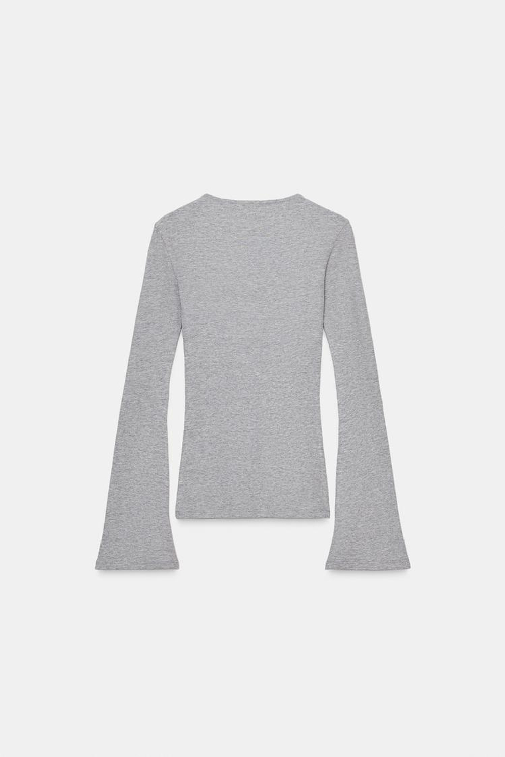 ZARA ФУТБОЛКА В РУБЧИК С РАСКЛЕШЕННЫМИ РУКАВАМИ, СЕРЫЙ МЕЛАНЖ