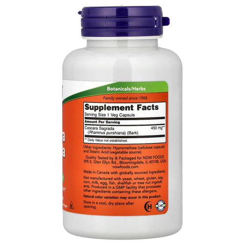 NOW Foods, Крушина (Cascara Sagrada), 450 мг, 100 вегетарианских капсул