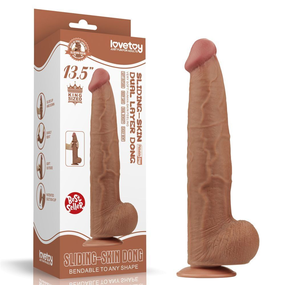 Коричневый фаллоимитатор 13.5 King Sized Sliding Skin Dual Layer Dong - 34 см. (Цвет: коричневый)